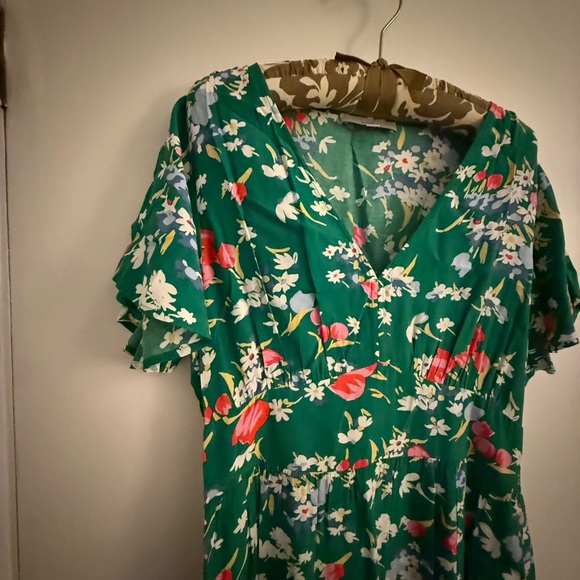 LOFT Green Floral Maxi Dress with Pink & White Accents - Picture 2 of 3